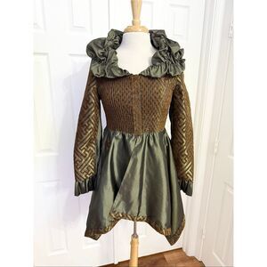 Lindi Reversible Olive Green Brown Handkerchief Hem Zip Taffeta Jacket Large ATW